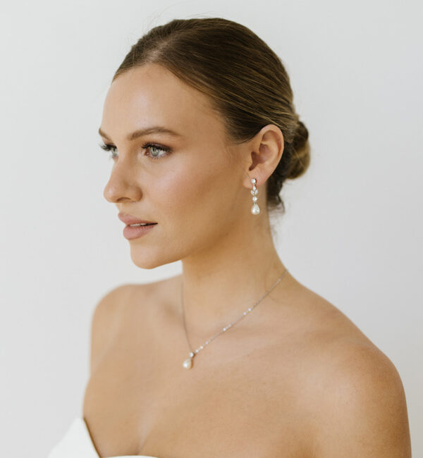 Tiffany CZ Pearl Drop Bridal Earrings