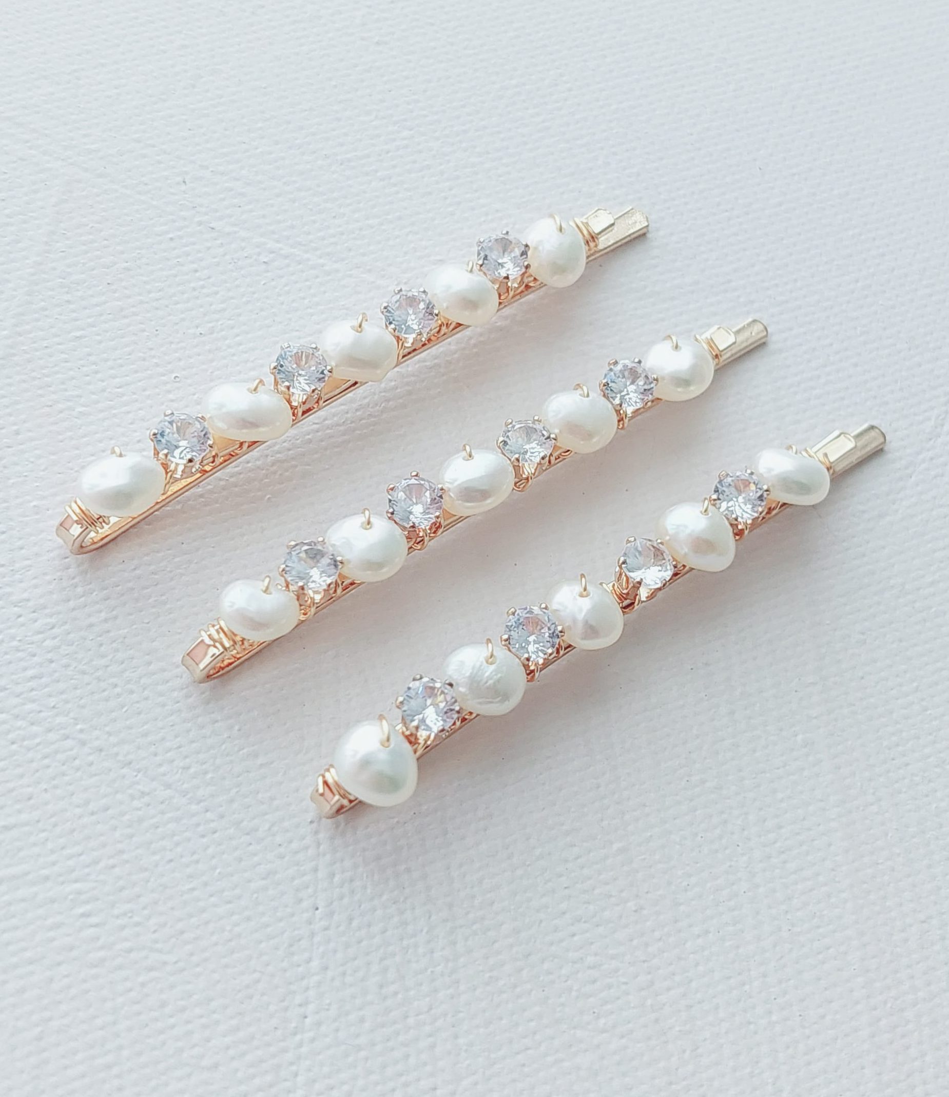 Gold Pearl CZ Bridesmaid Crystal Hair Slides - Little White Couture