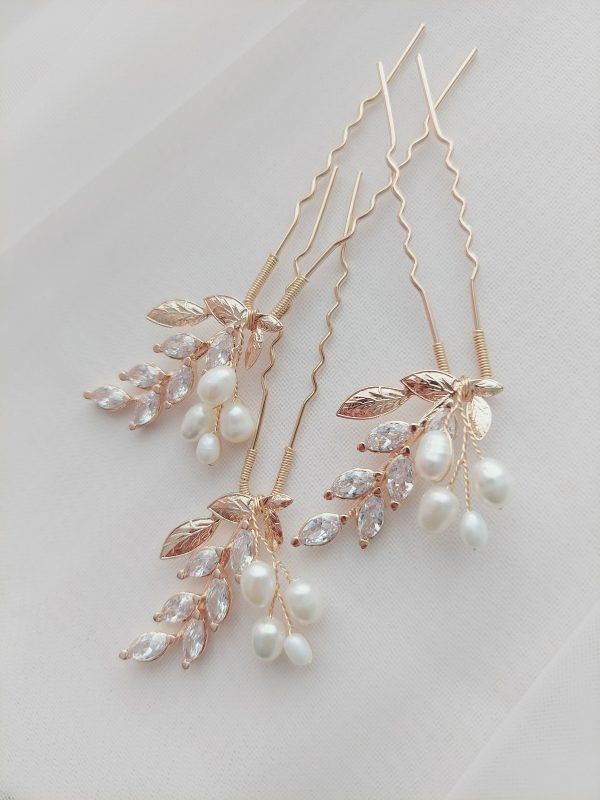 Gold Delphine Pearl Hairpins