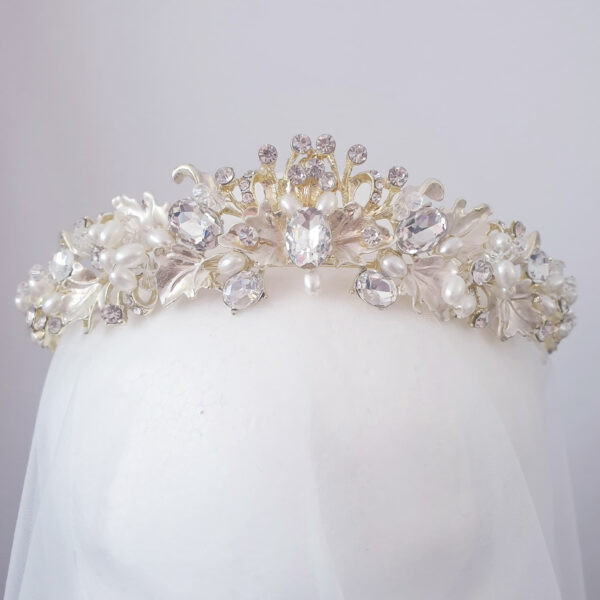Laurelle Crystal & Pearl Embellished Crown - Little White Couture