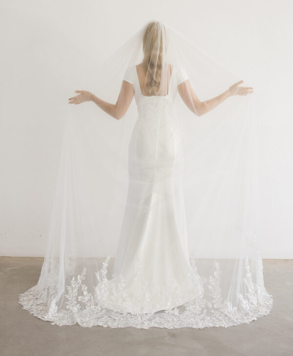 Serenity Crystal Embellished Chapel Wedding Veil