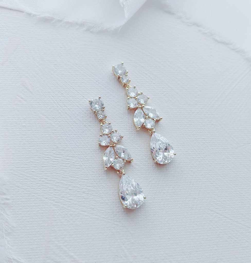 Gold Kaya CZ Teardrop Bridal Earrings - Little White Couture