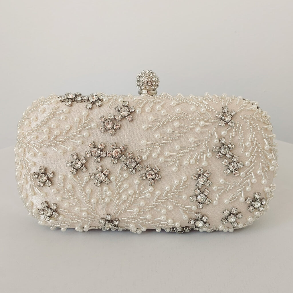 Venice Ivory Crystal Beaded Bridal Clutch - Little White Couture