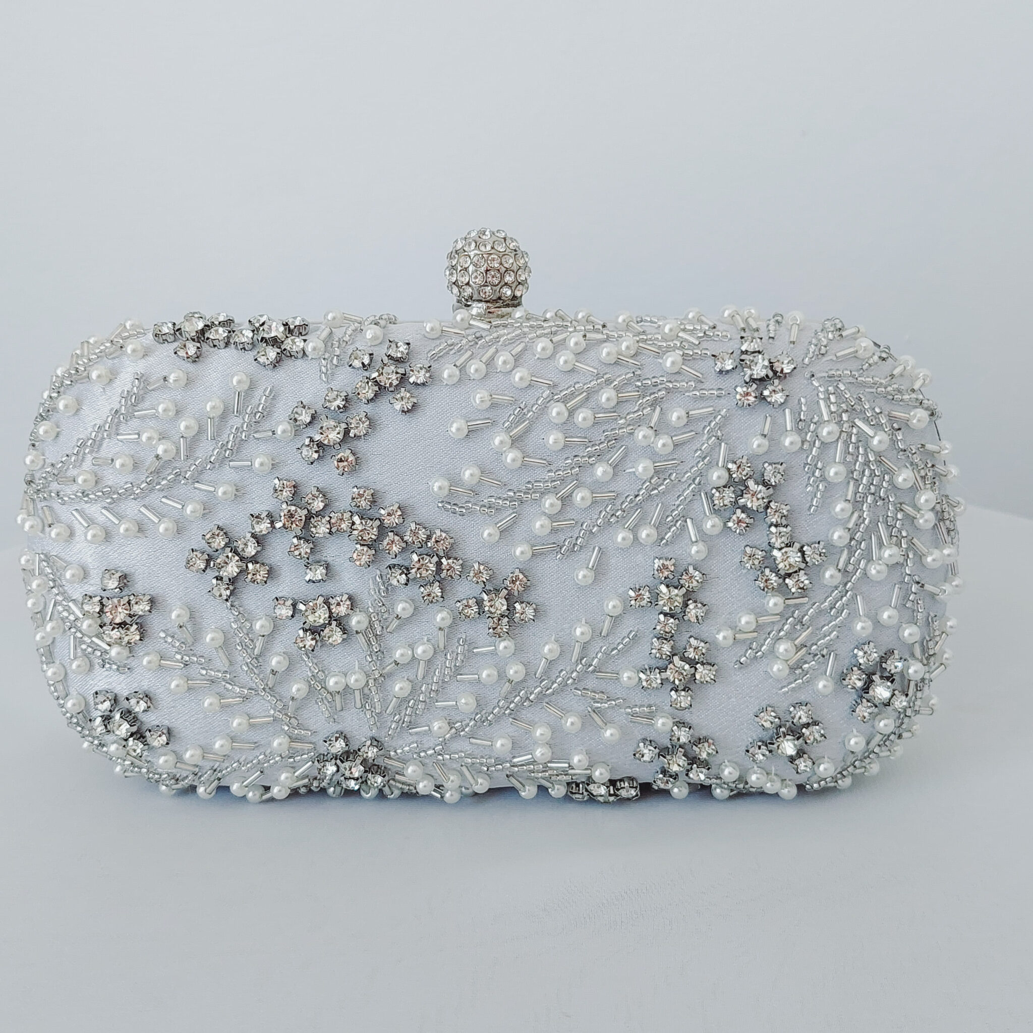 Venice Silver Crystal Beaded Bridal Clutch - Little White Couture