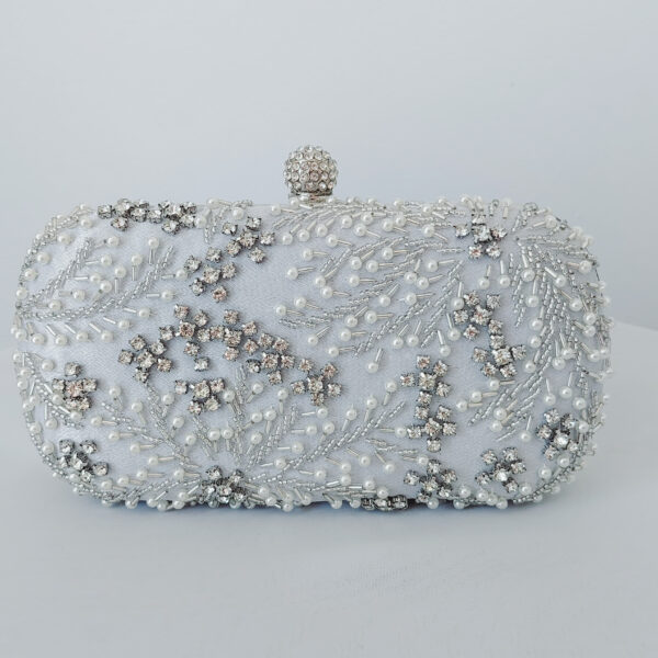 Venice Silver Crystal Beaded Bridal Clutch Little White Couture