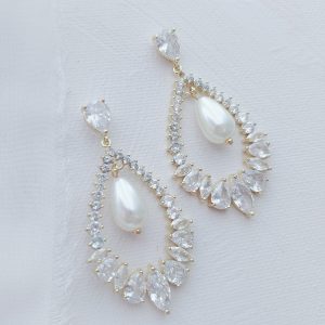 Gold Statement Glamour Pearl & CZ Earrings