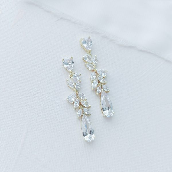 Imogen CZ Drop Bridal Earrings Gold