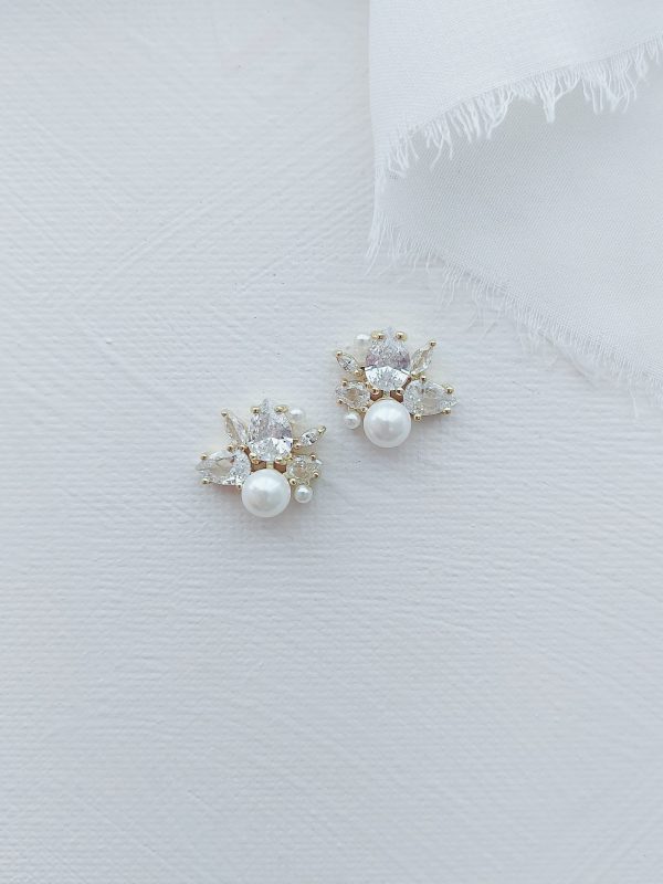 Gold Esme Pearl Stud Bridal Earrings