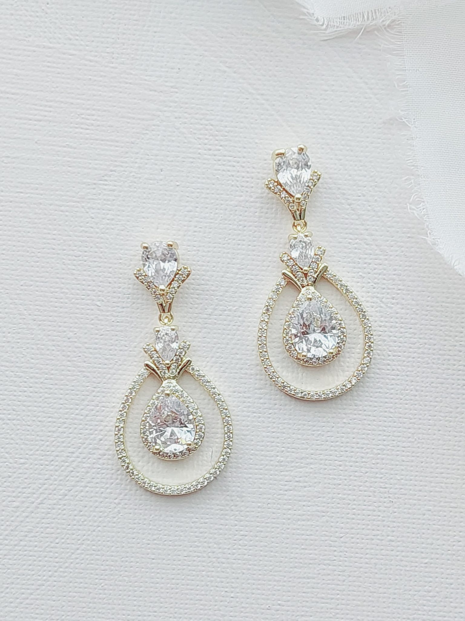 Gold Carmen CZ Statement Bridal Earrings - Little White Couture