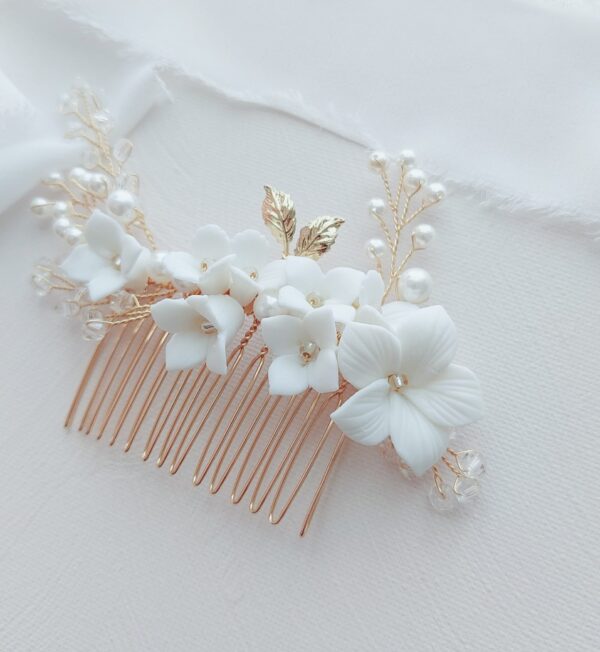 Eva Gold Floral Bridal Haircomb cu