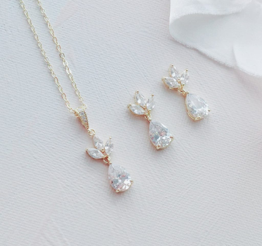 Lexi Gold CZ Bridal Necklace Set - Little White Couture