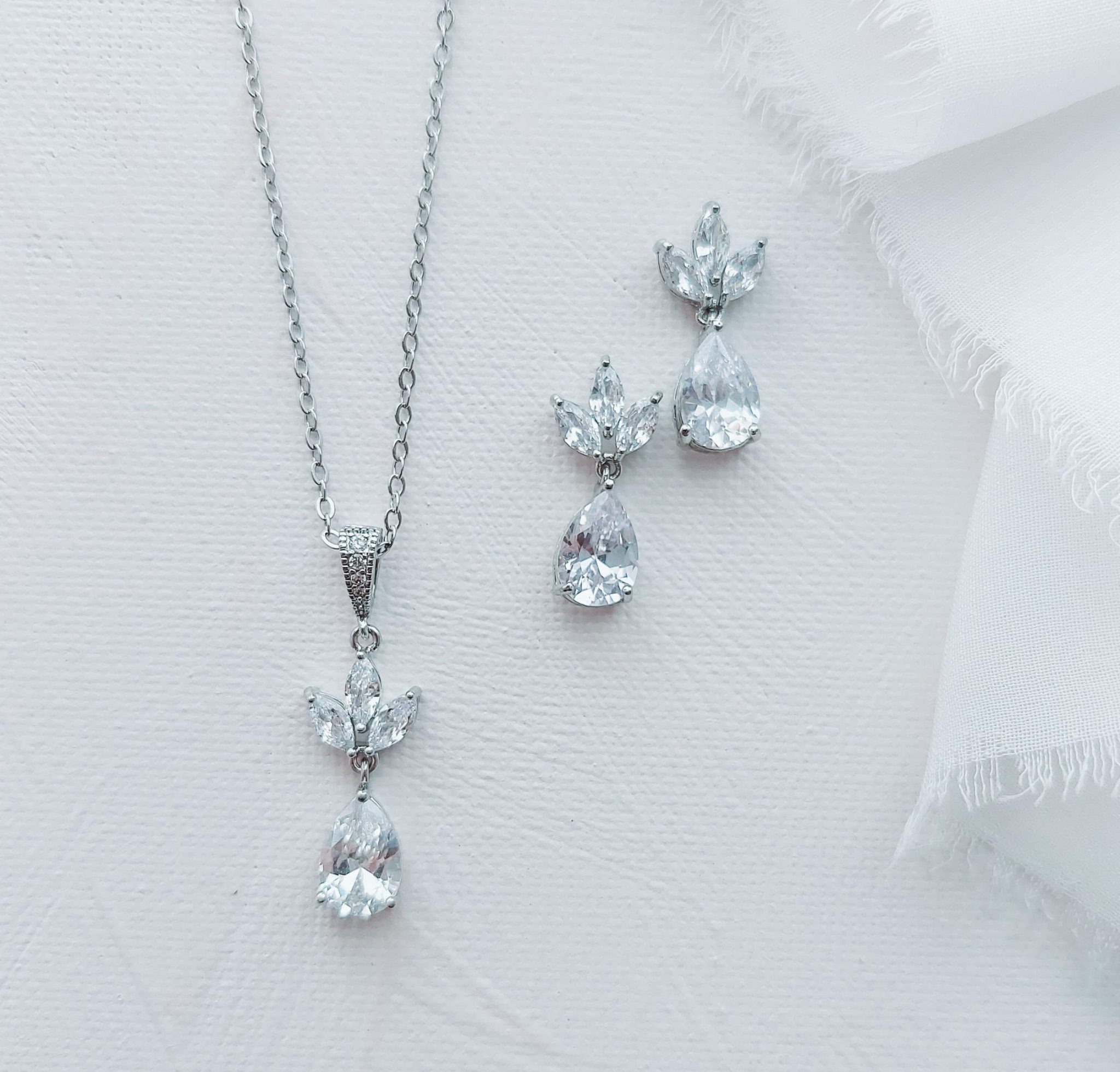 Lexi Silver CZ Bridal Necklace Set - Little White Couture