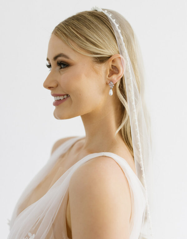 Cassia Pearl CZ Bridal Drop Earrings