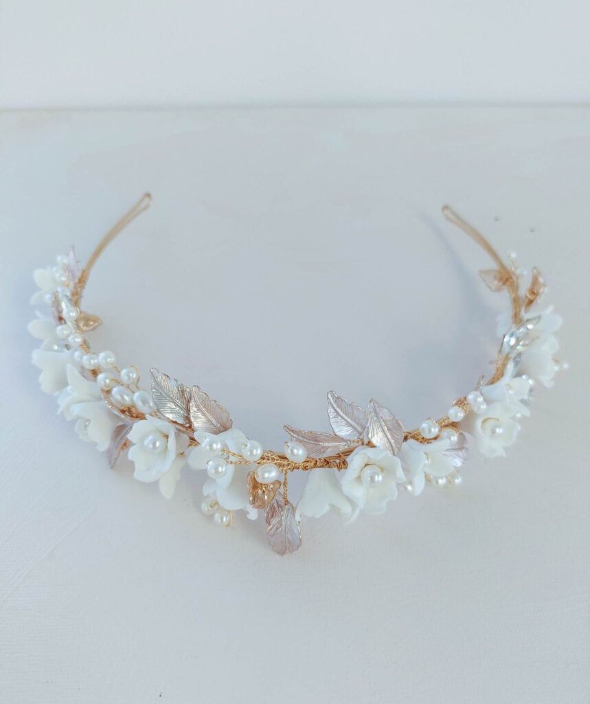 Ebony Rose Gold Blooms Bridal Headpiece - Little White Couture