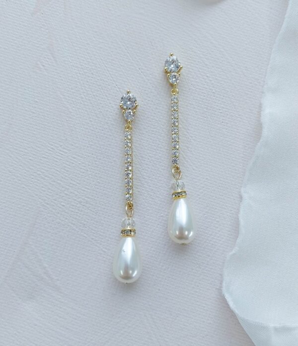 Gold Kaia Drop Pearl Bridal Earrings