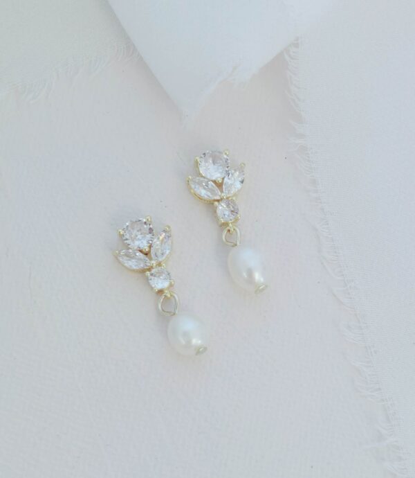 Gold Bridget Pearl CZ Bridesmaid Earrings
