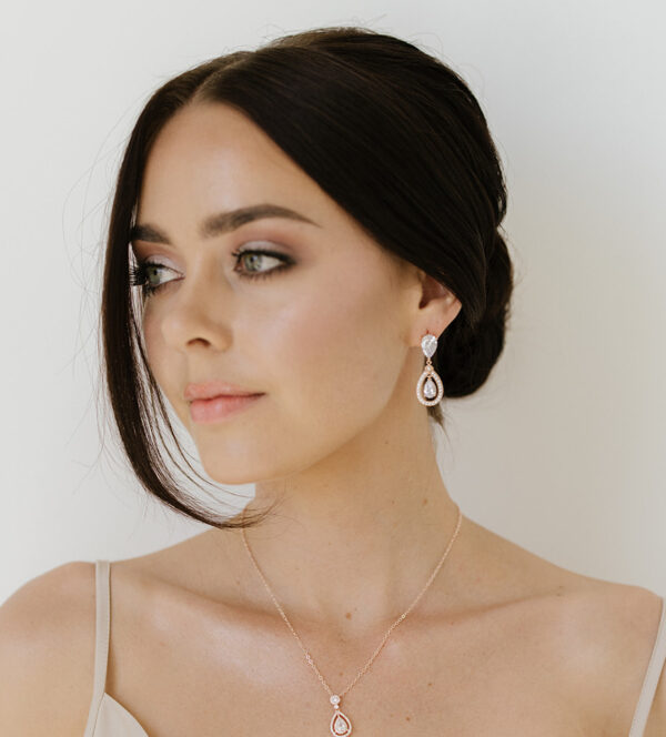 Rose Gold Ambrose Teardrop CZ Bridal Earrings