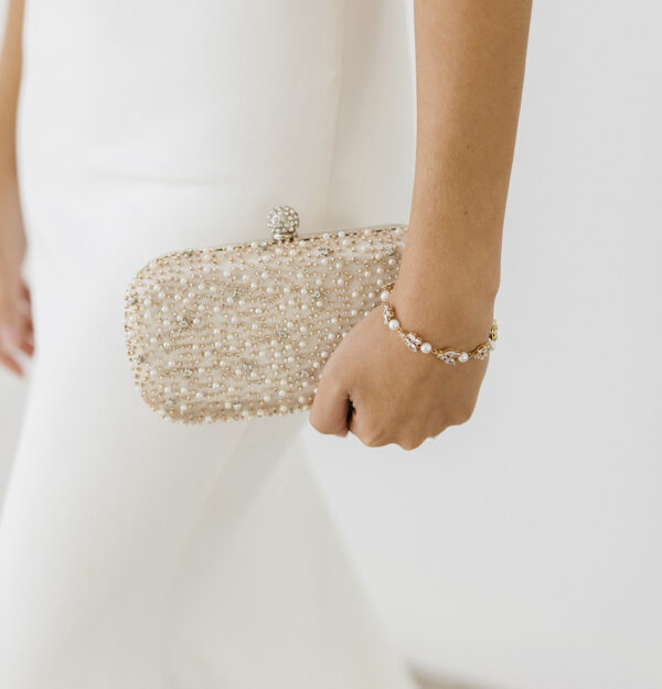 Golden Pearl Crystal Bridal Clutch