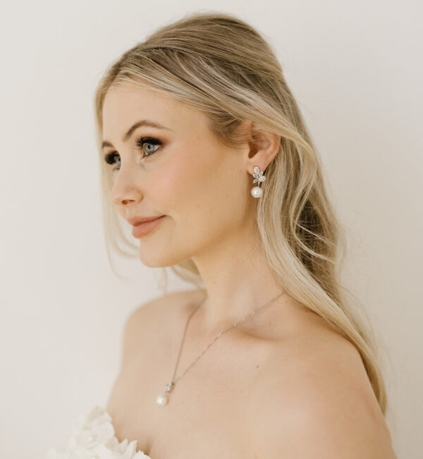 Kenzie Floral Pearl CZ Bridal Earrings